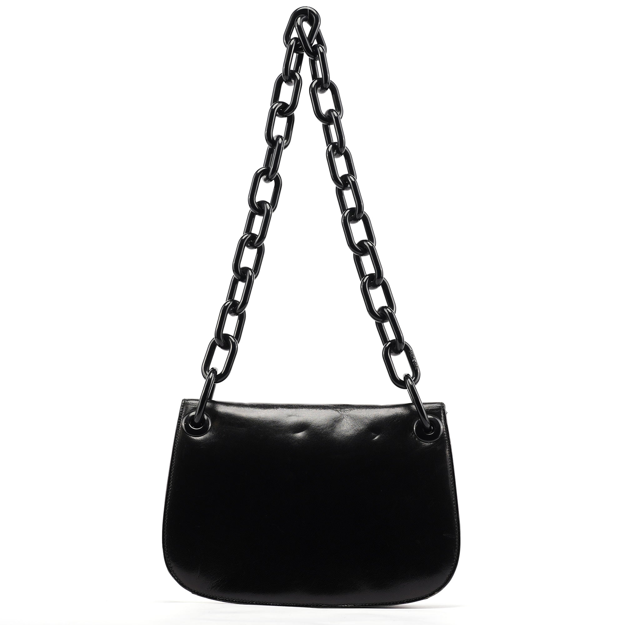 Prada Sac porté épaule à chaîne Madras Swing en cuir de veau noir