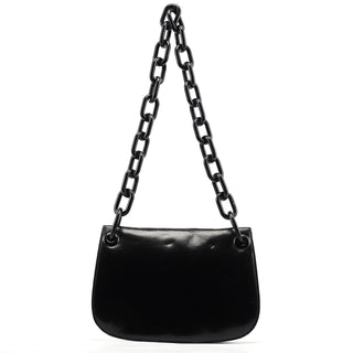 Prada Black Calfskin Madras Swing Chain Shoulder Bag