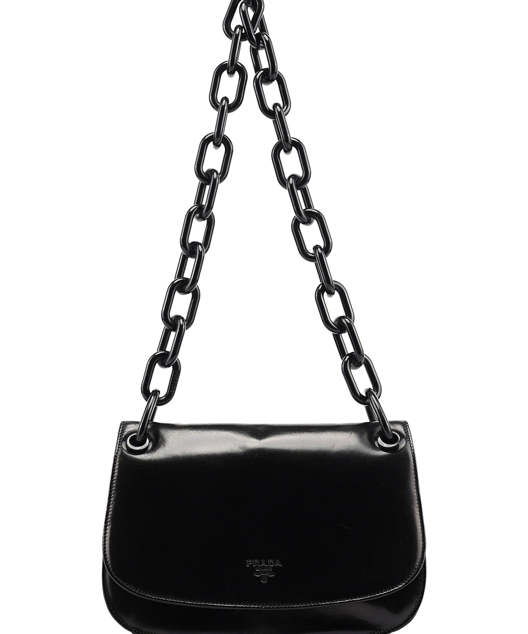 Prada Black Calfskin Madras Swing Chain Shoulder Bag
