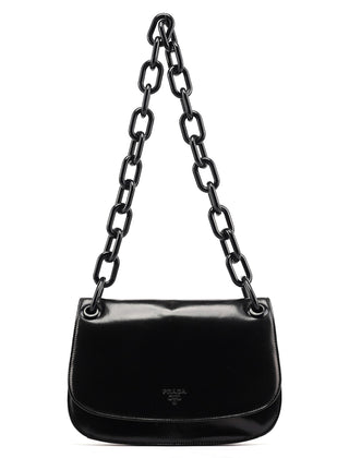Prada Black Calfskin Madras Swing Chain Shoulder Bag