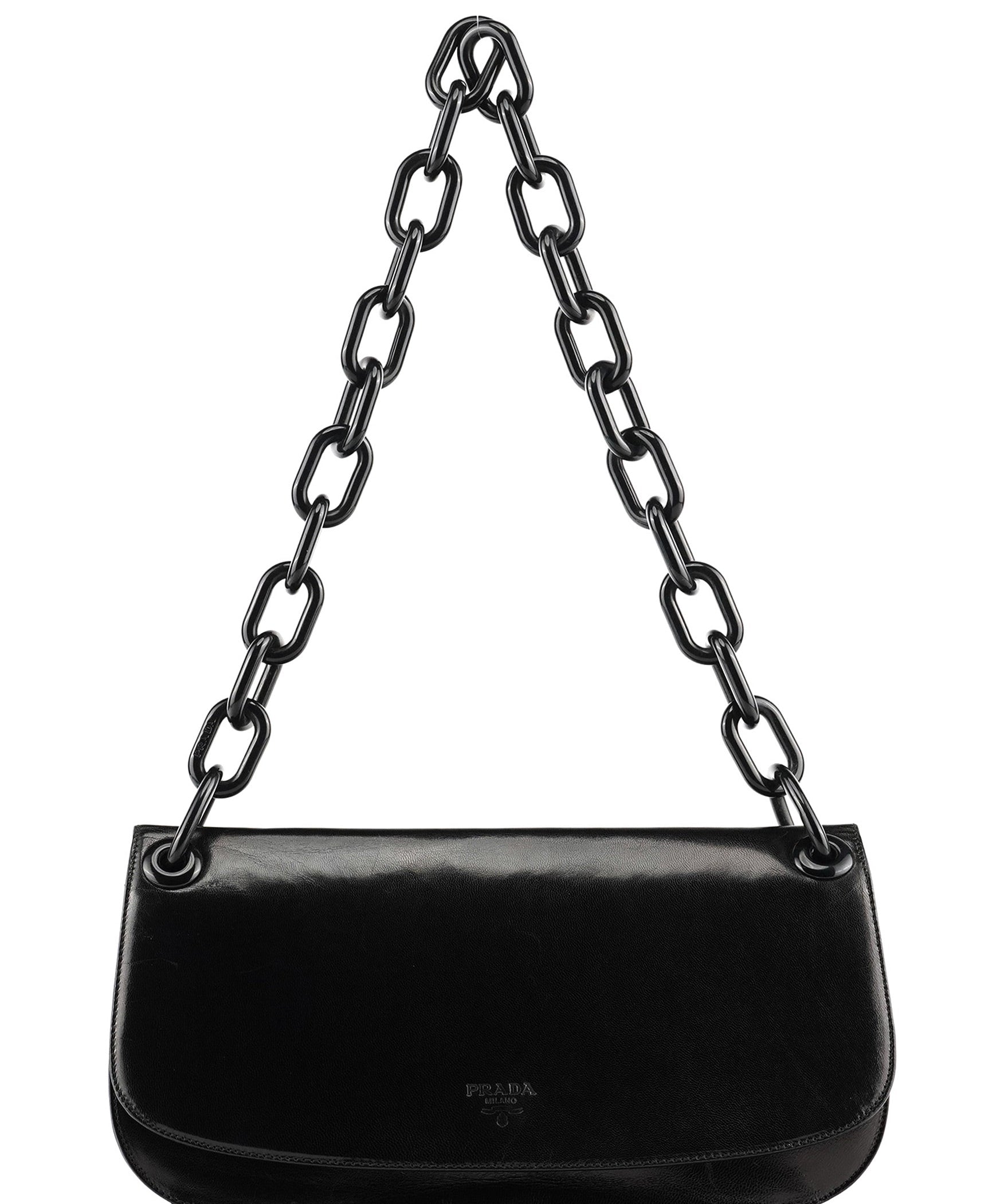 Prada Black Calfskin Madras Swing Chain Shoulder Bag