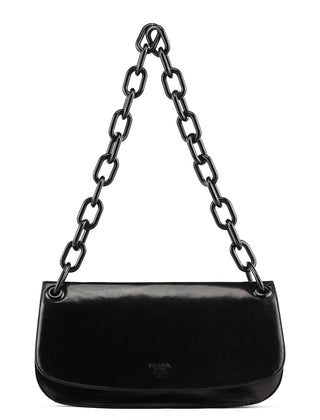 Prada Black Calfskin Madras Swing Chain Shoulder Bag