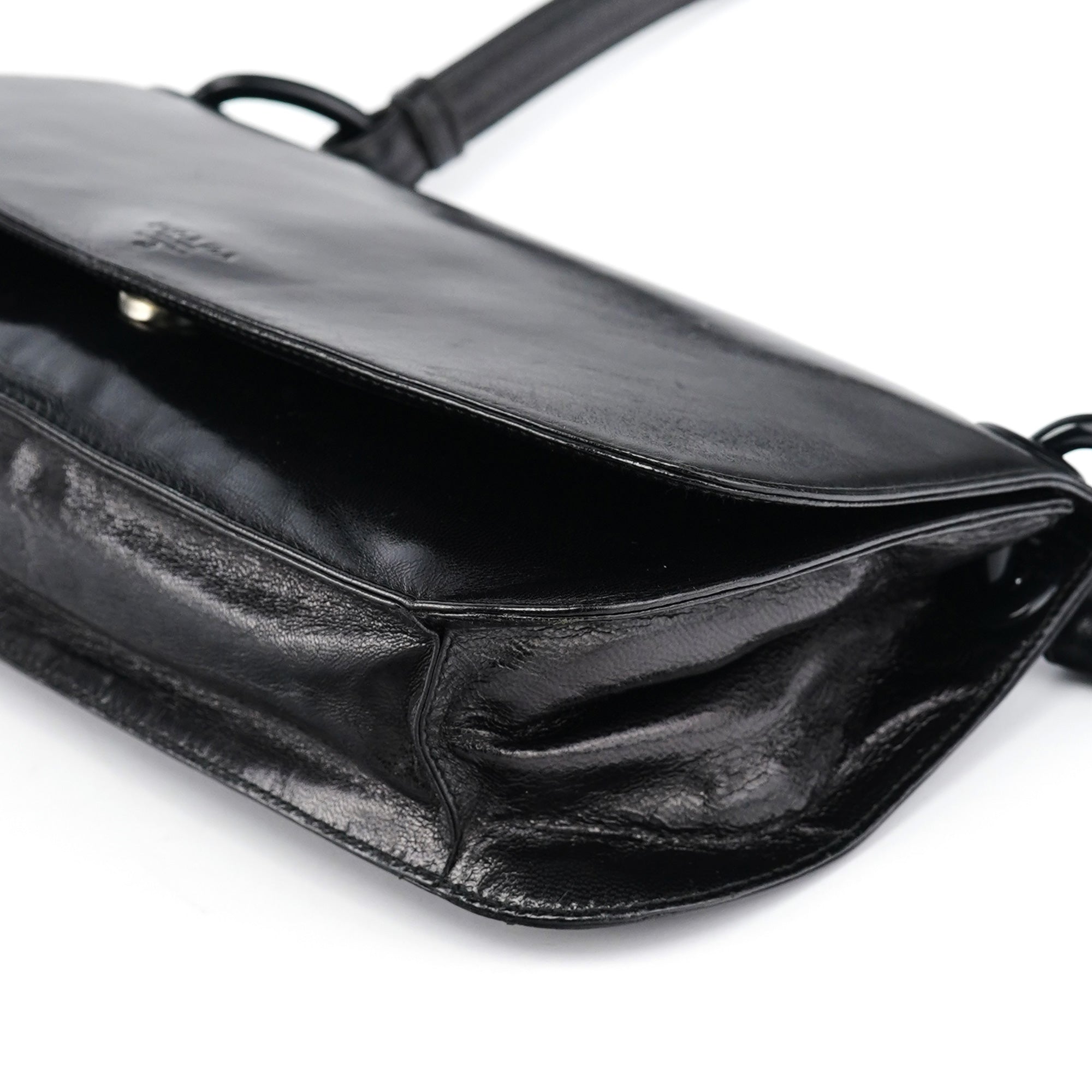 Prada Black Calfskin Madras Swing Shoulder Bag