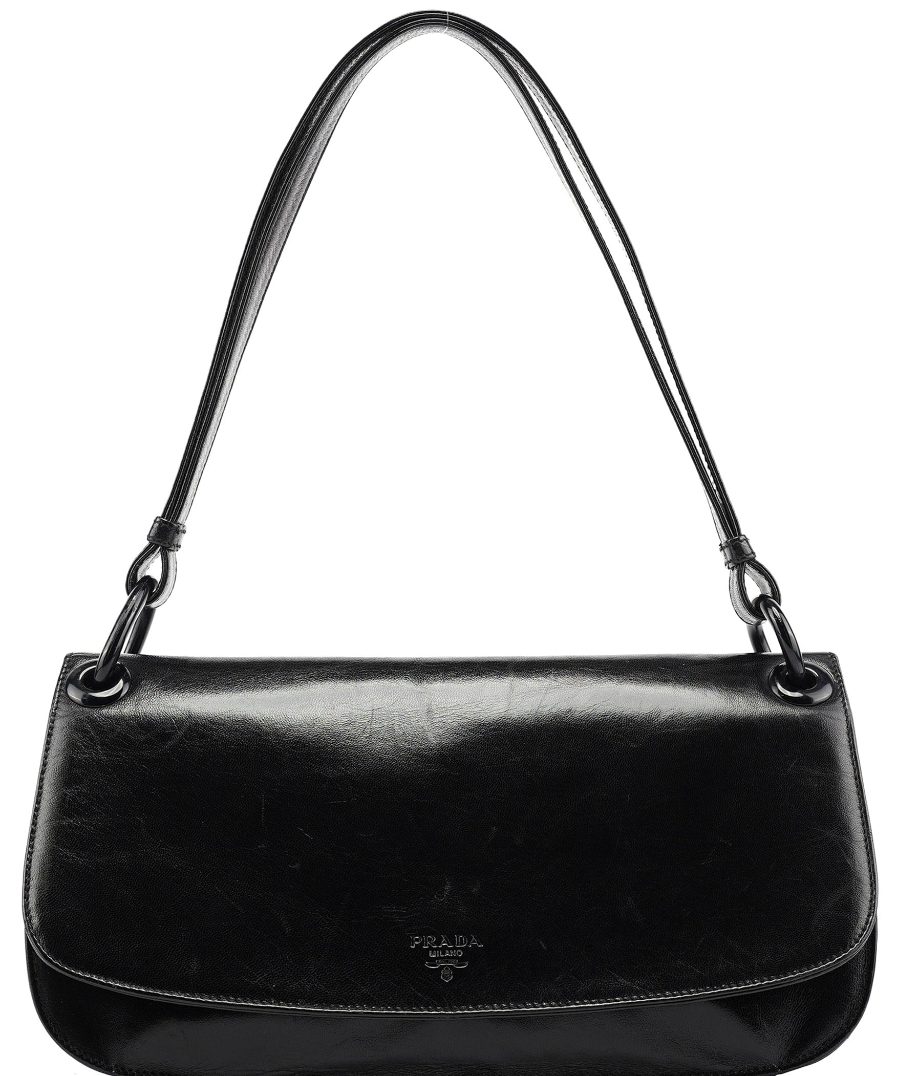Prada Black Calfskin Madras Swing Shoulder Bag