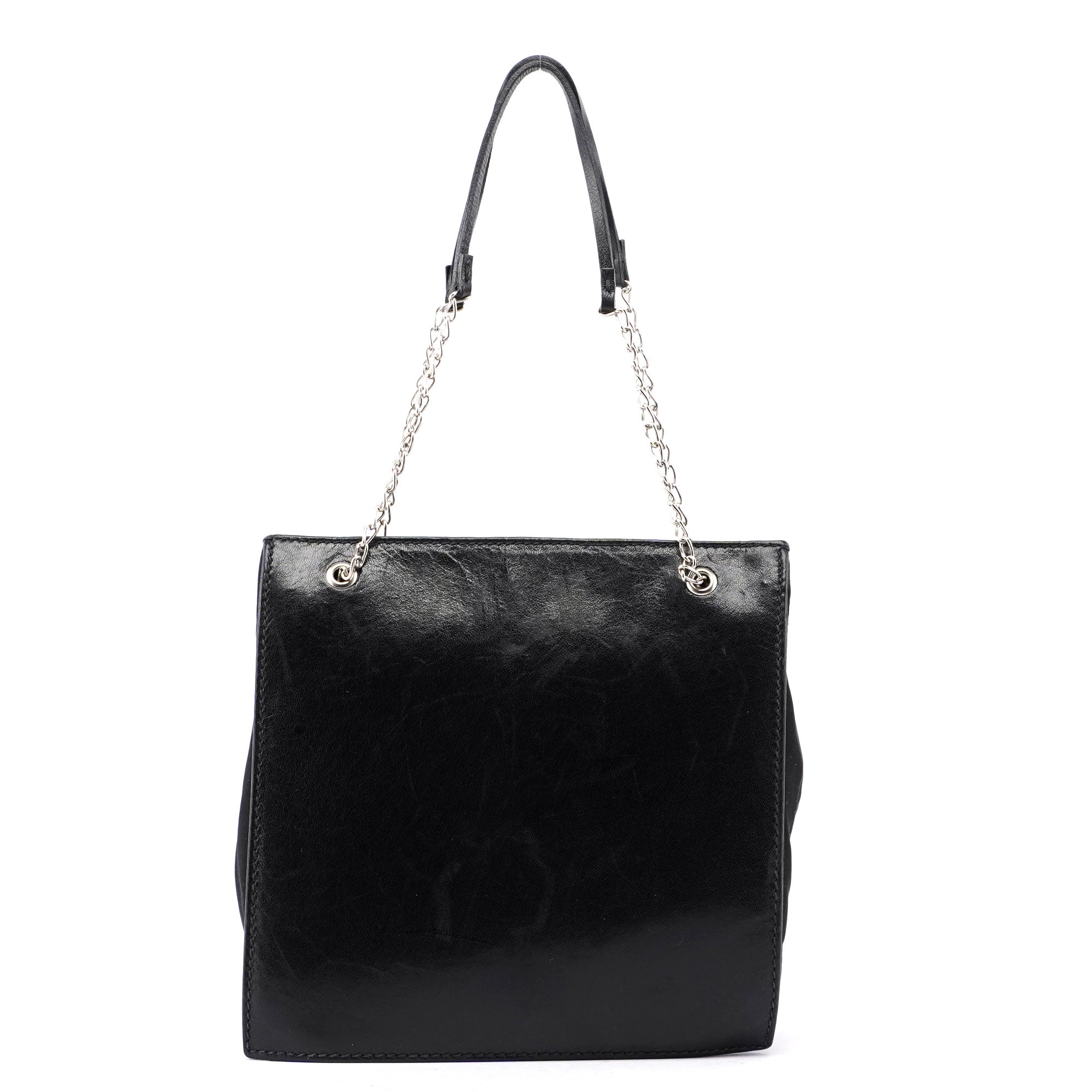 Prada Tote med kæde i sort kalveskind og nylon