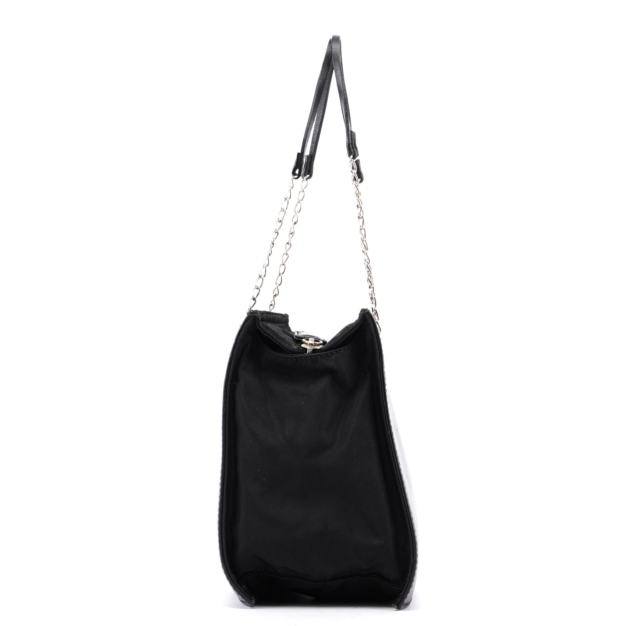 Prada Tote med kæde i sort kalveskind og nylon