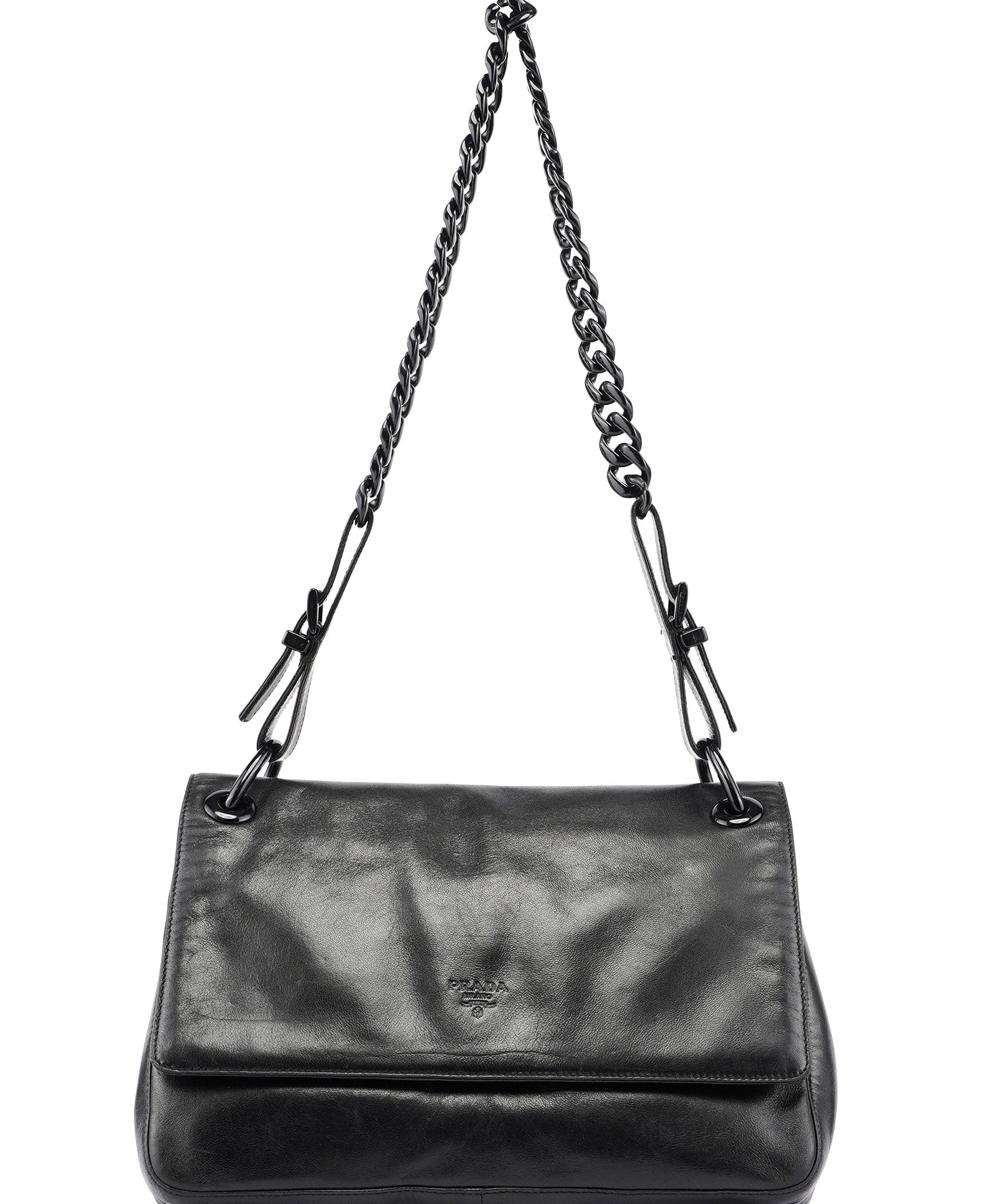 Prada Black Calfskin Plastic Chain Shoulder Bag
