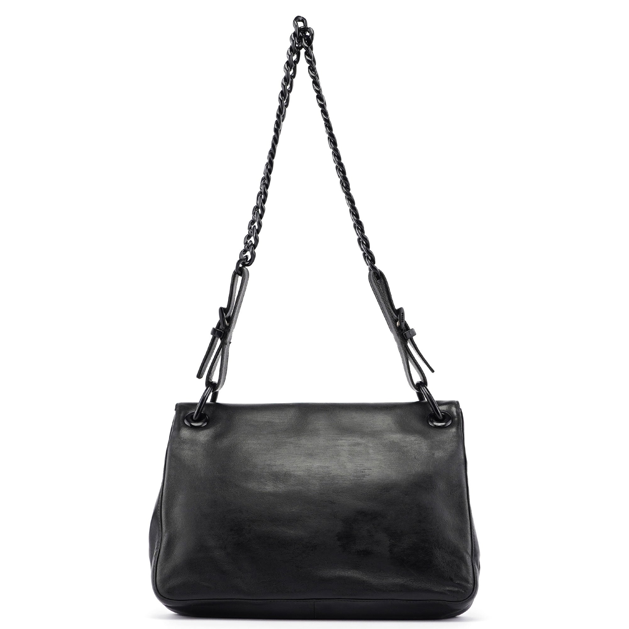 Prada Schultertasche mit Kunststoffkette aus schwarzem Kalbsleder