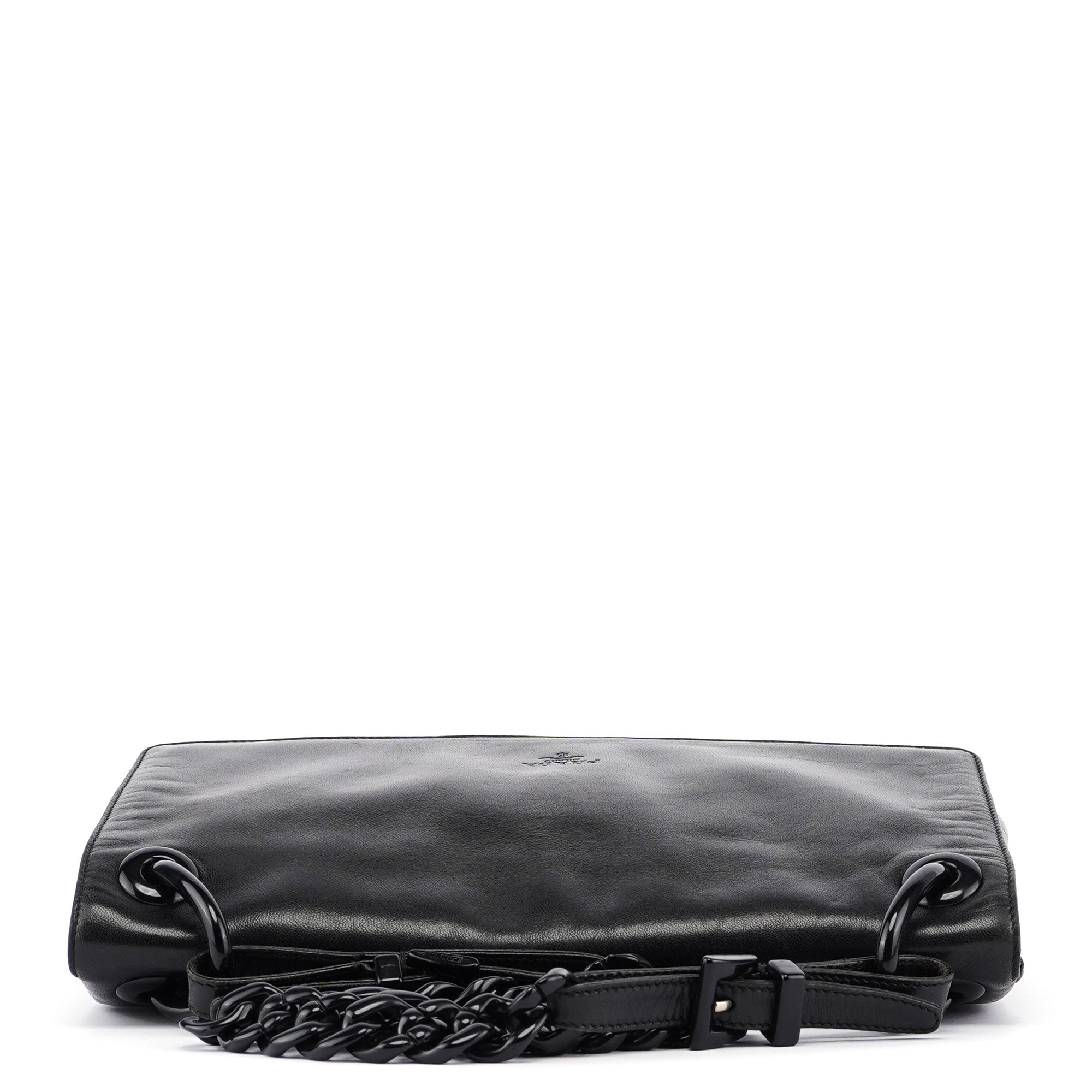 Prada Schultertasche mit Kunststoffkette aus schwarzem Kalbsleder
