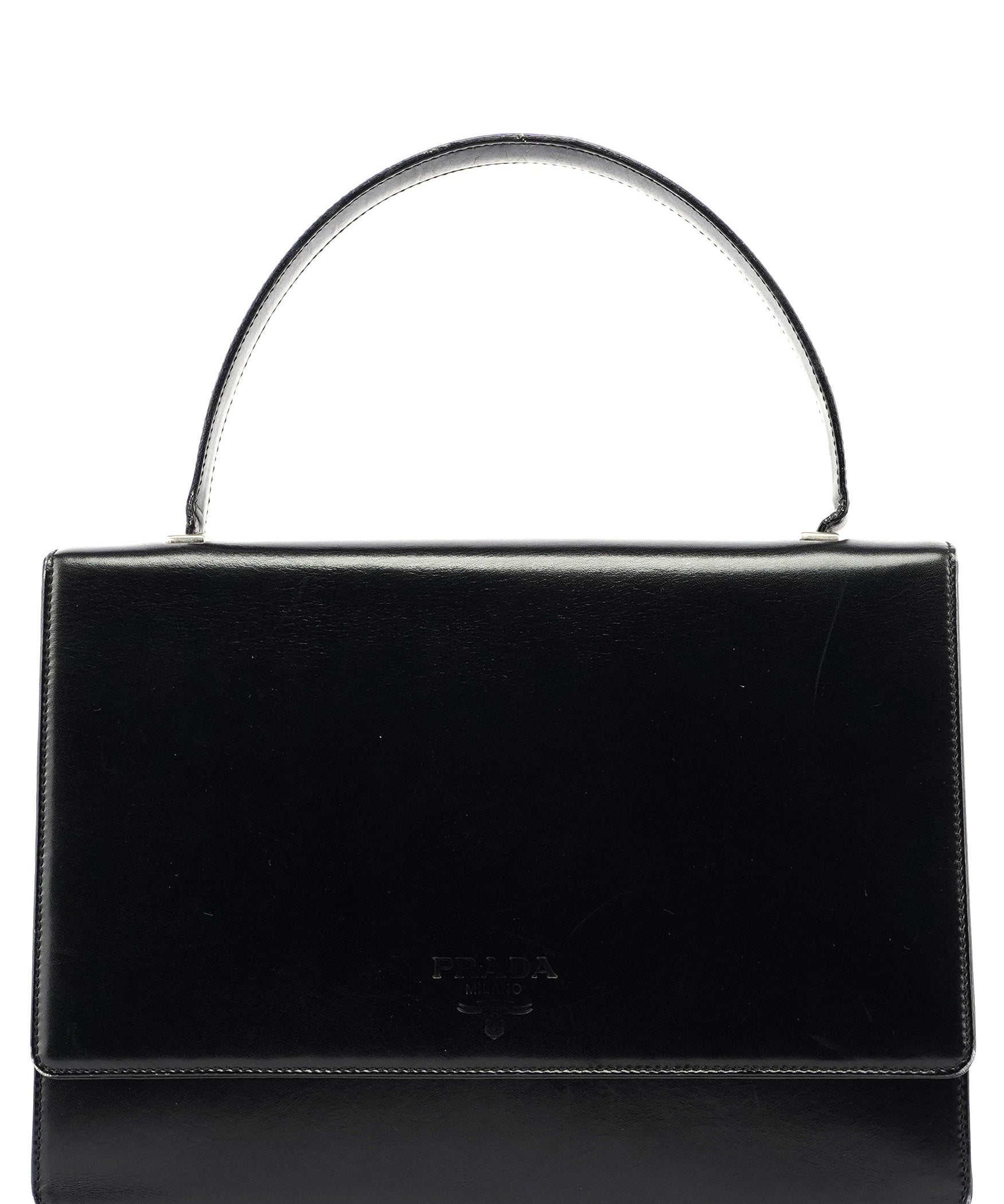 Prada Black Calfskin Top Handle Flap Bag