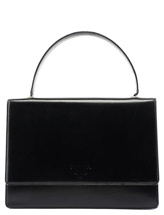 Prada Black Calfskin Top Handle Flap Bag