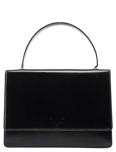 Prada Black Calfskin Top Handle Flap Bag