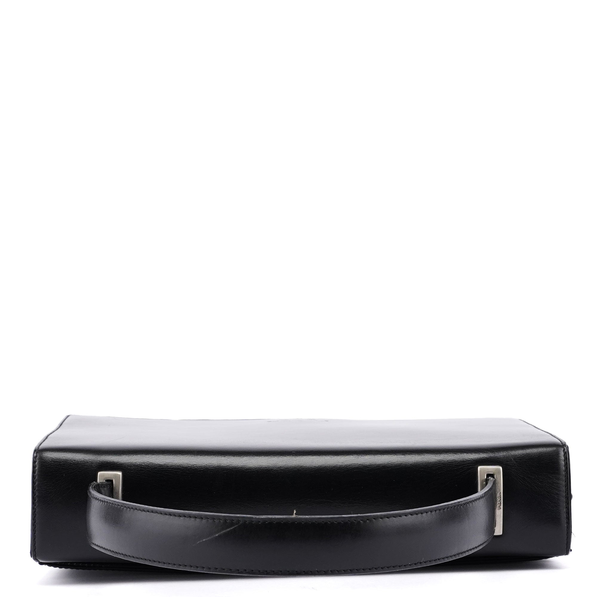 Prada Sac à poignée à rabat en cuir de veau noir