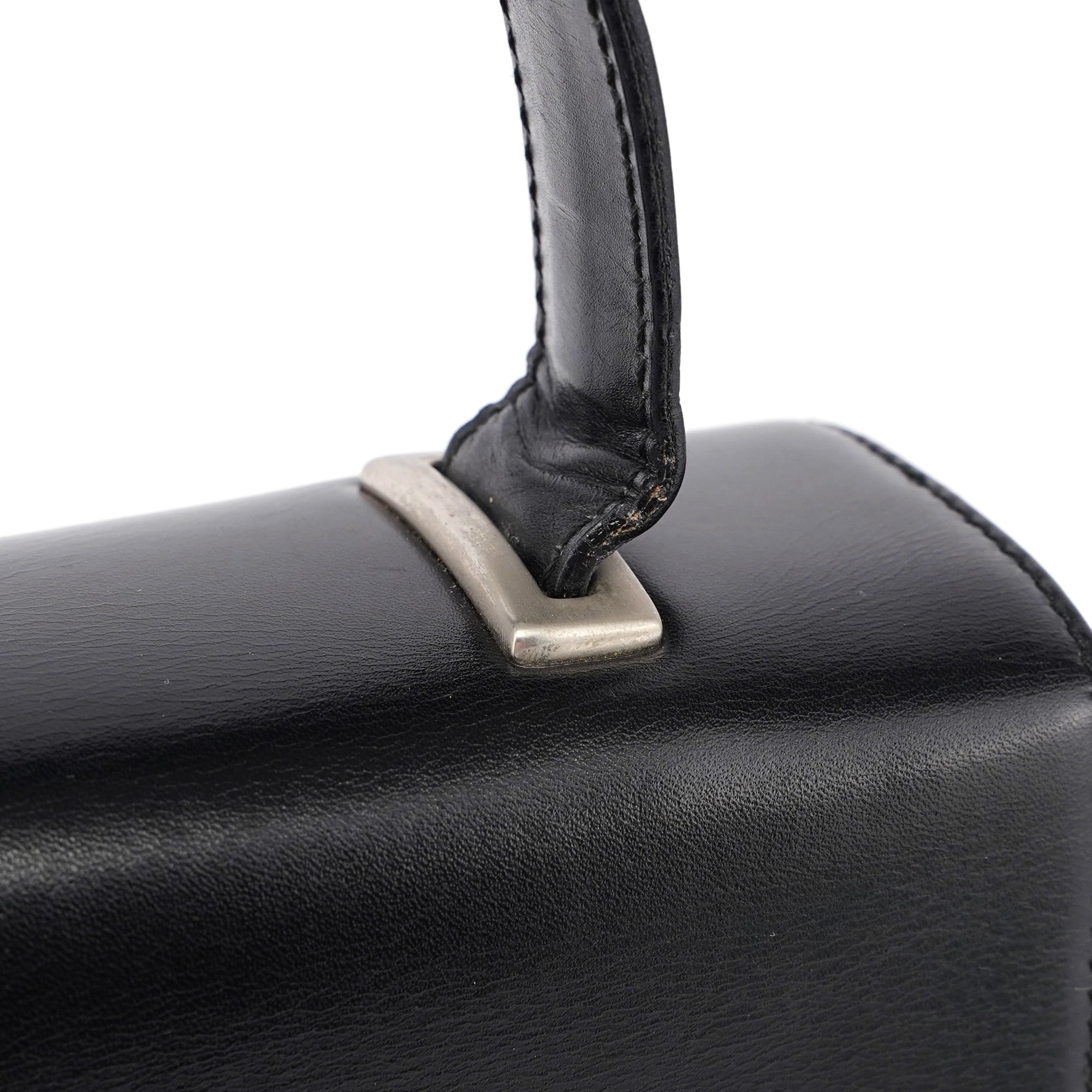 Prada Black Calfskin Top Handle Flap Bag