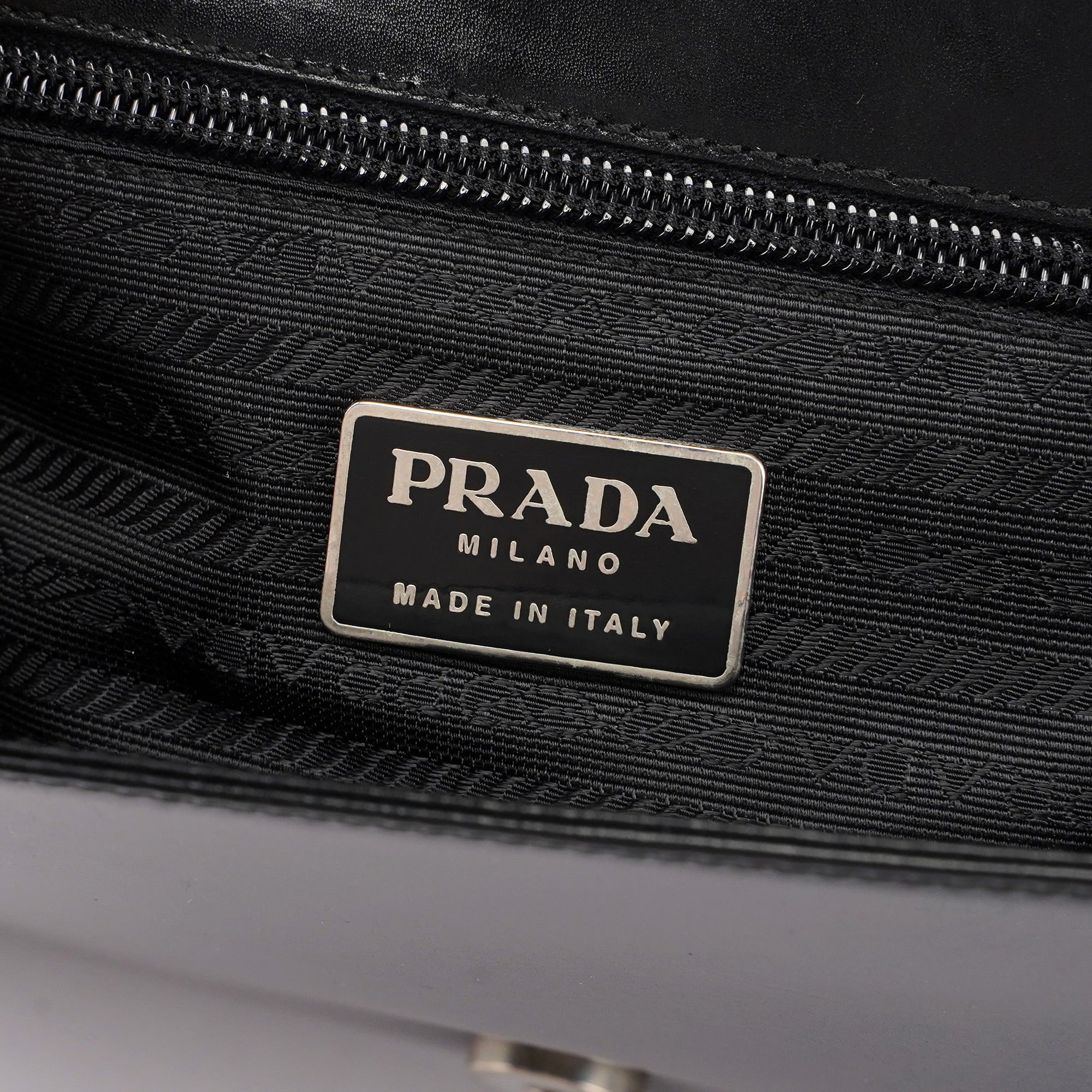 Prada Black Calfskin Top Handle Flap Bag