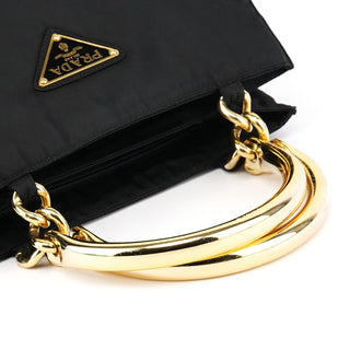 Prada Black Gold Tessuto Metallo Tote Bag