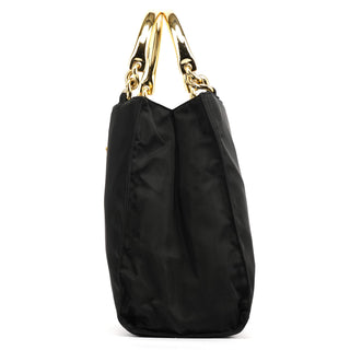 Prada Black Gold Tessuto Metallo Tote Bag