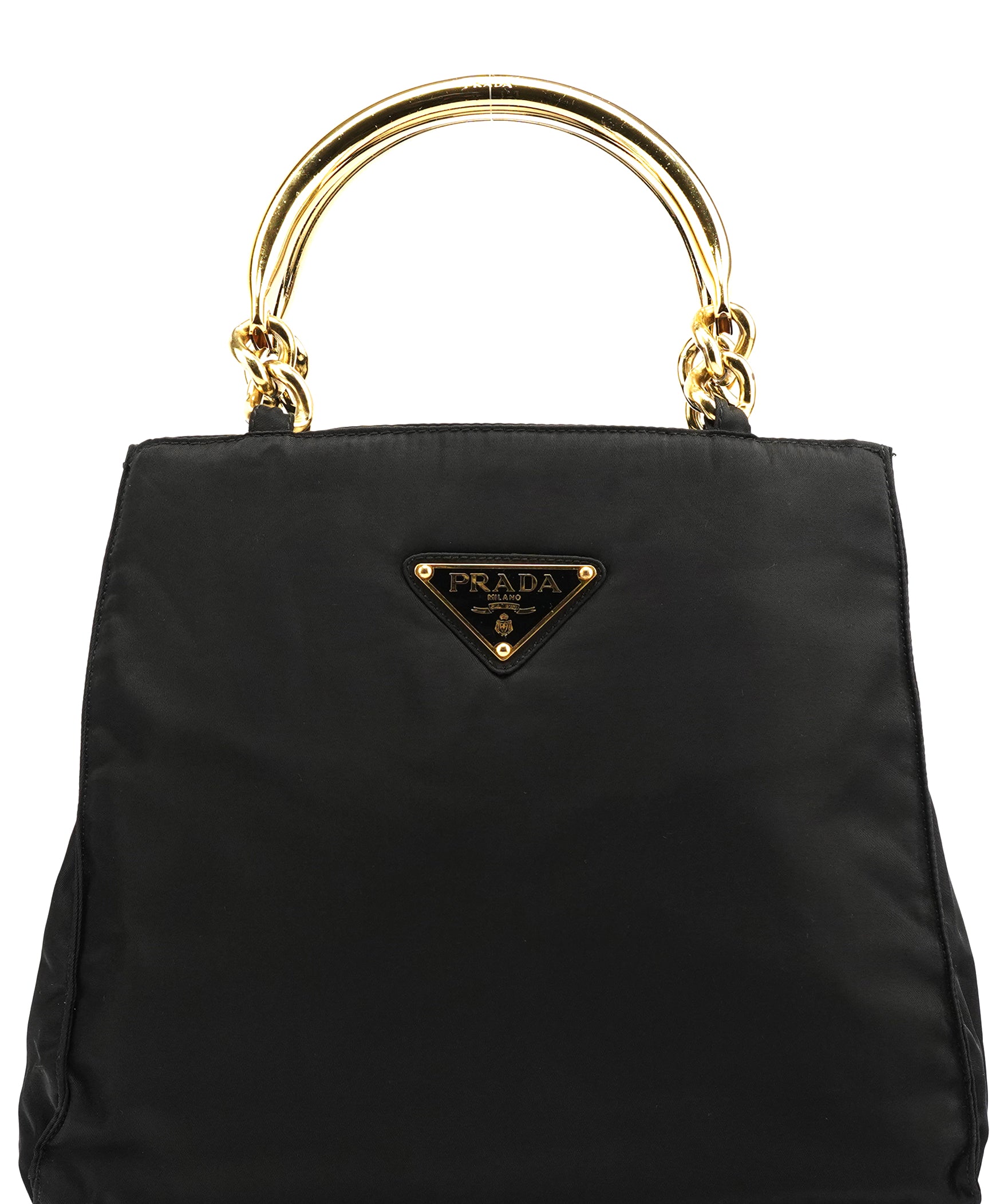 Prada Black Gold Tessuto Metallo Tote Bag