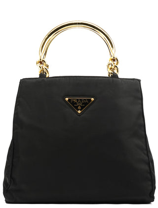 Prada Black Gold Tessuto Metallo Tote Bag