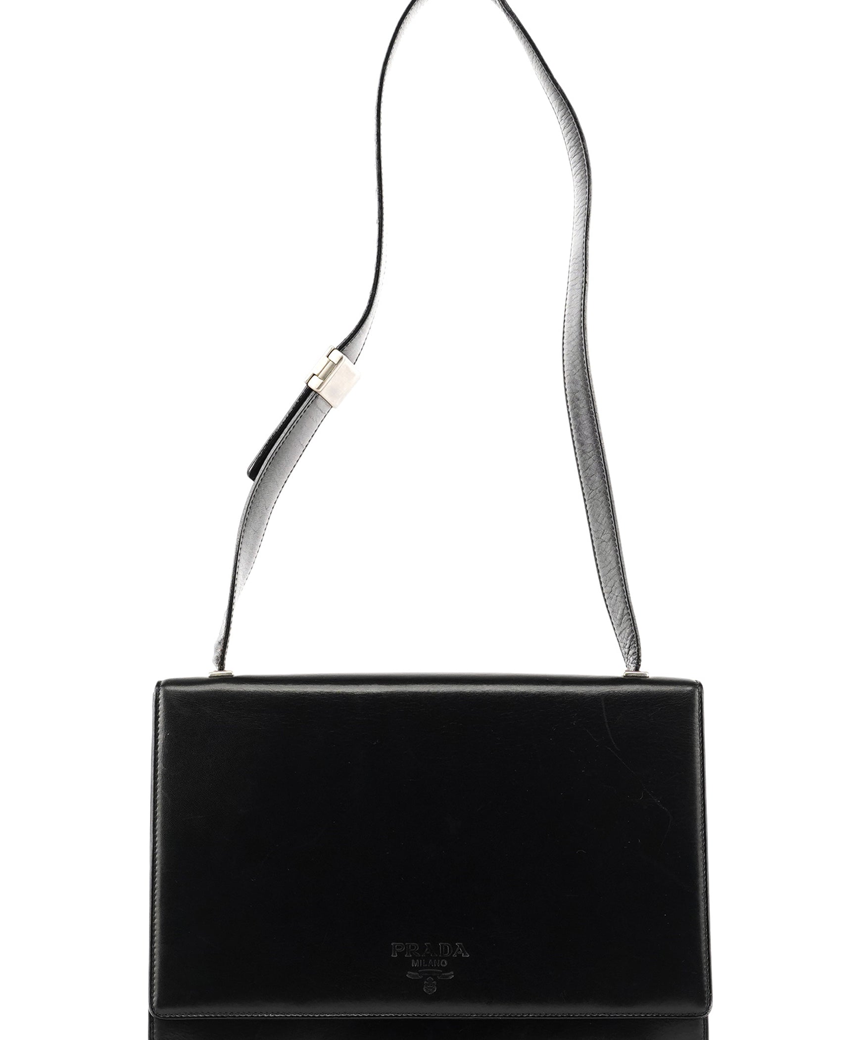 Prada Black Leather Flap Shoulder Bag