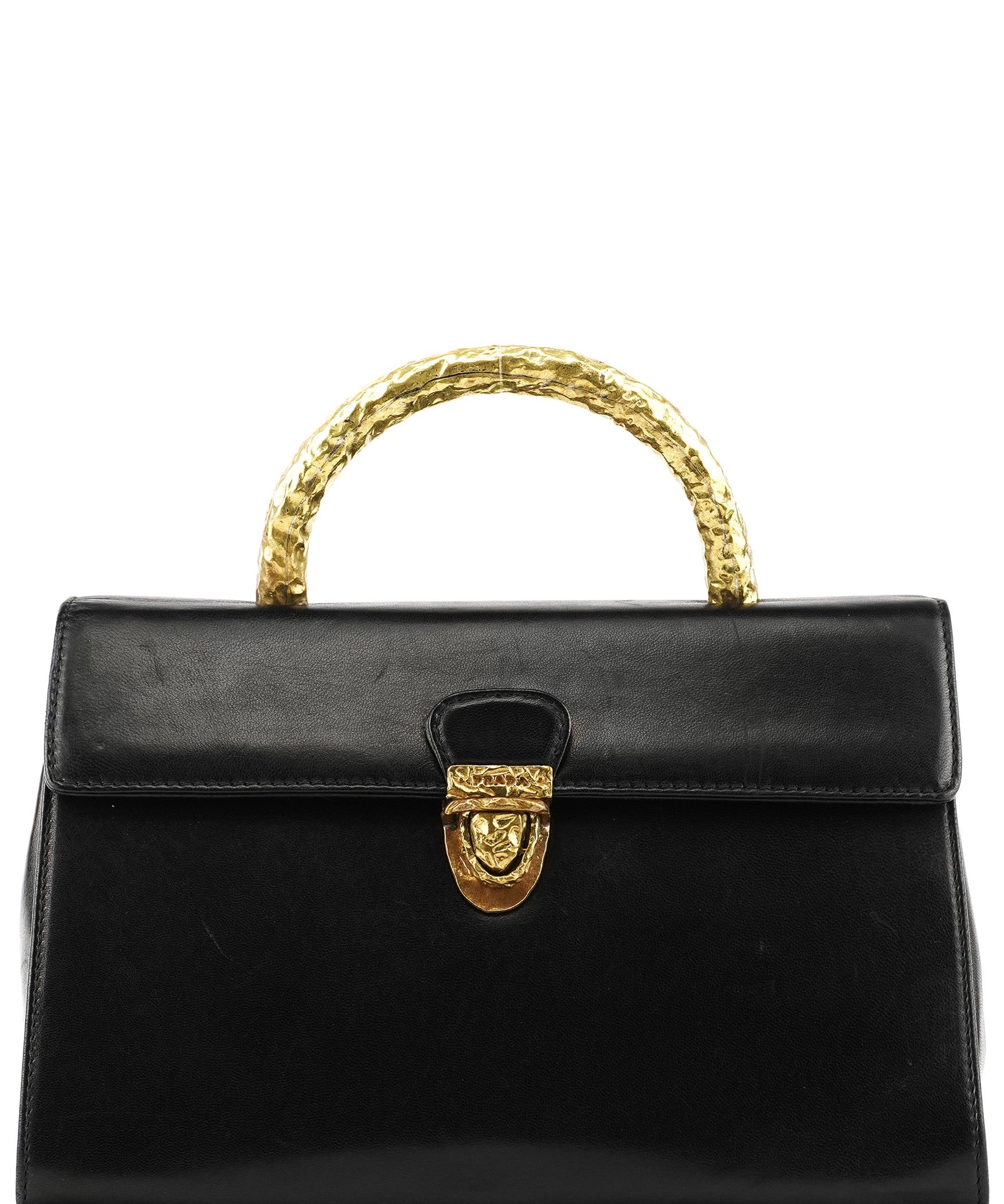 Prada Black Leather Gold Top Handle Bag