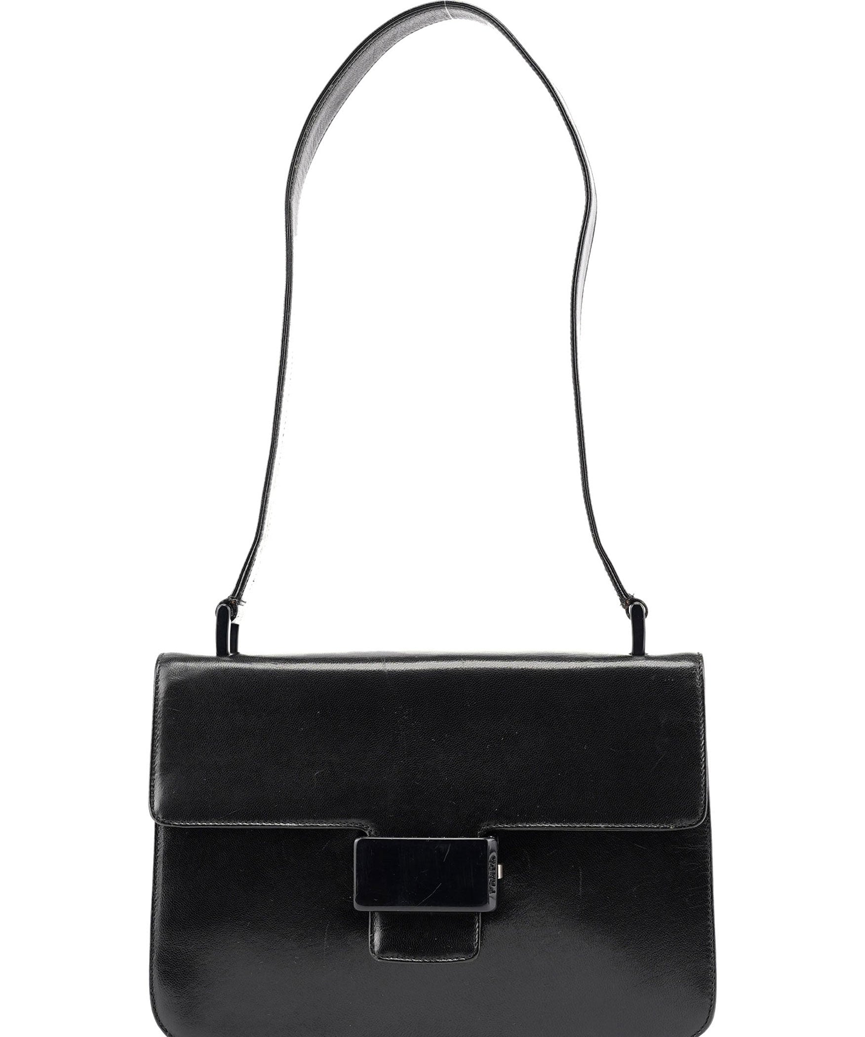 Prada Black Leather Madras Swing Shoulder Bag