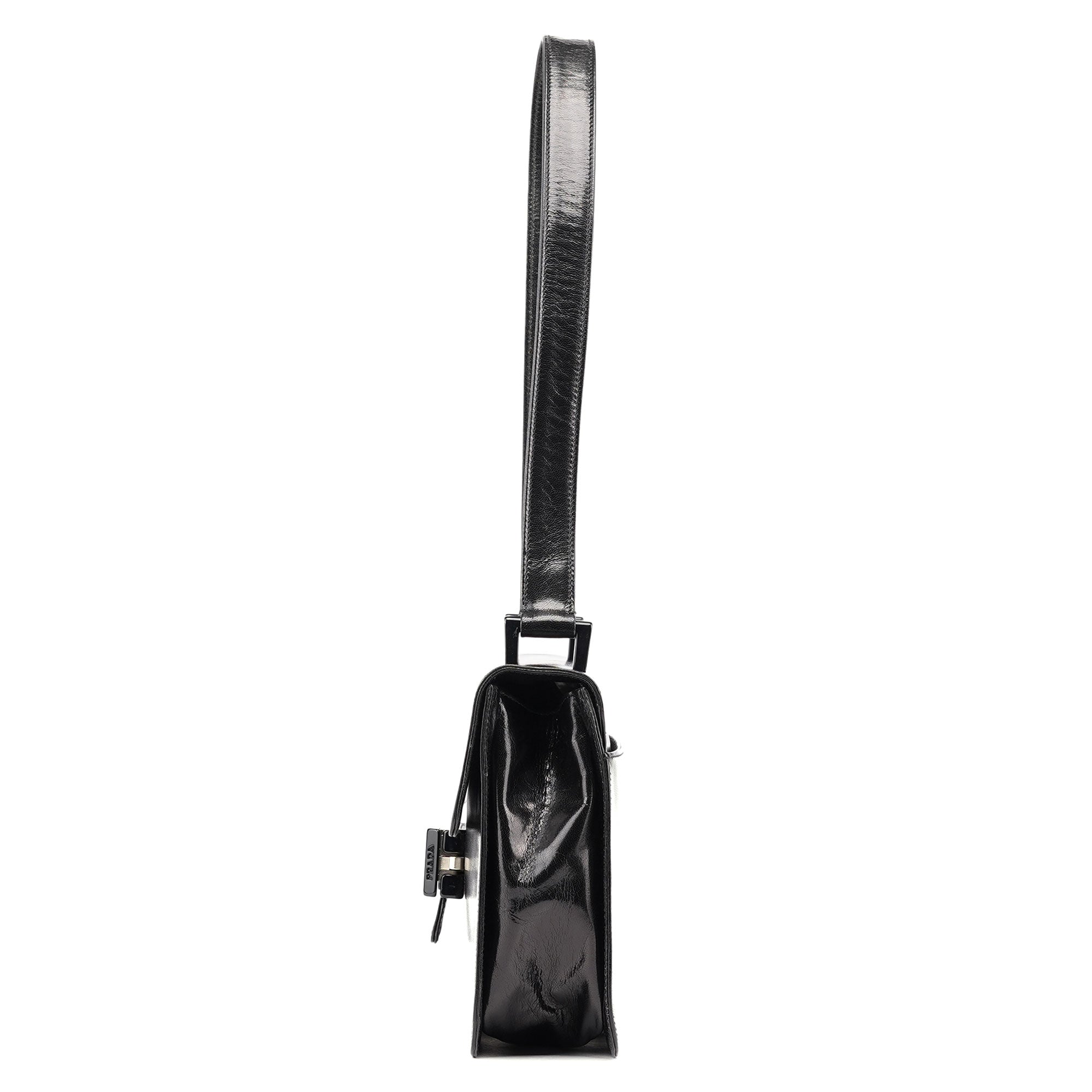 Prada Black Leather Madras Swing Shoulder Bag