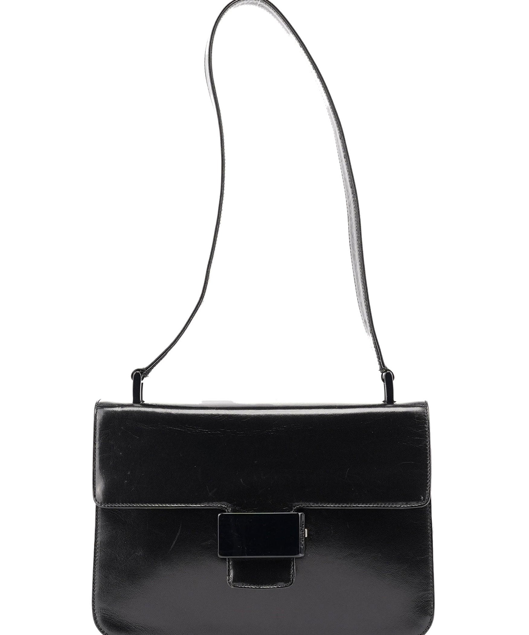 Prada Black Leather Madras Swing Shoulder Bag