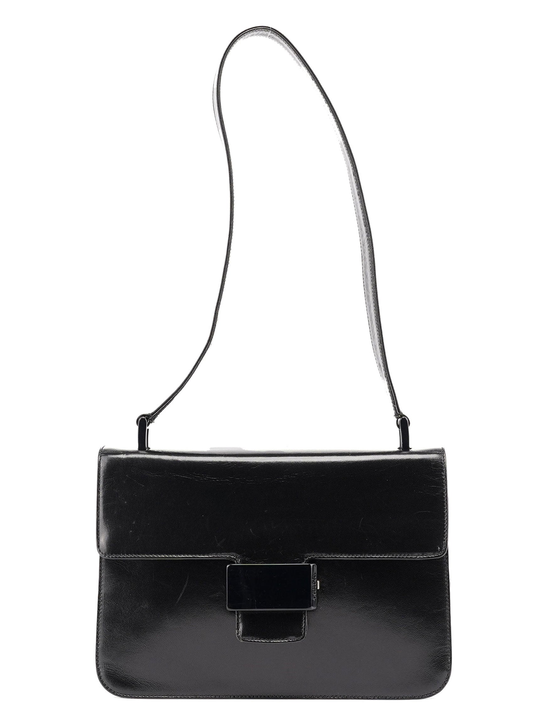 Prada Black Leather Madras Swing Shoulder Bag