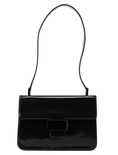 Prada Black Madras Calfskin Buckle Shoulder Bag