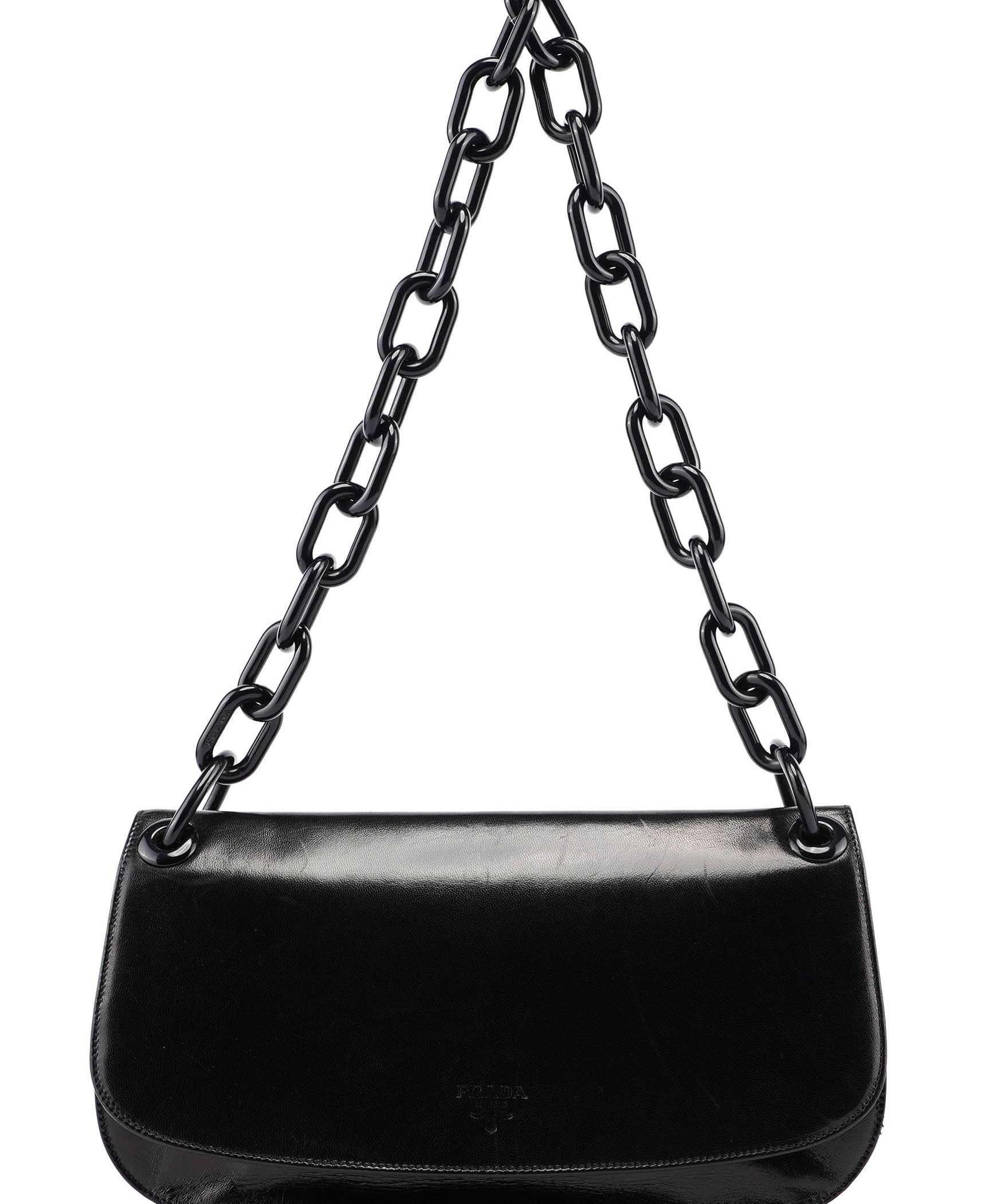 Prada Black Madras Swing Chain Shoulder Bag