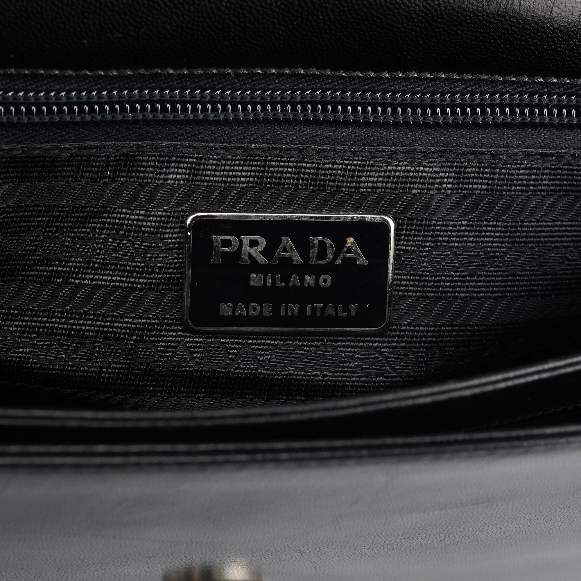 Prada Black Madras Swing Shoulder Bag
