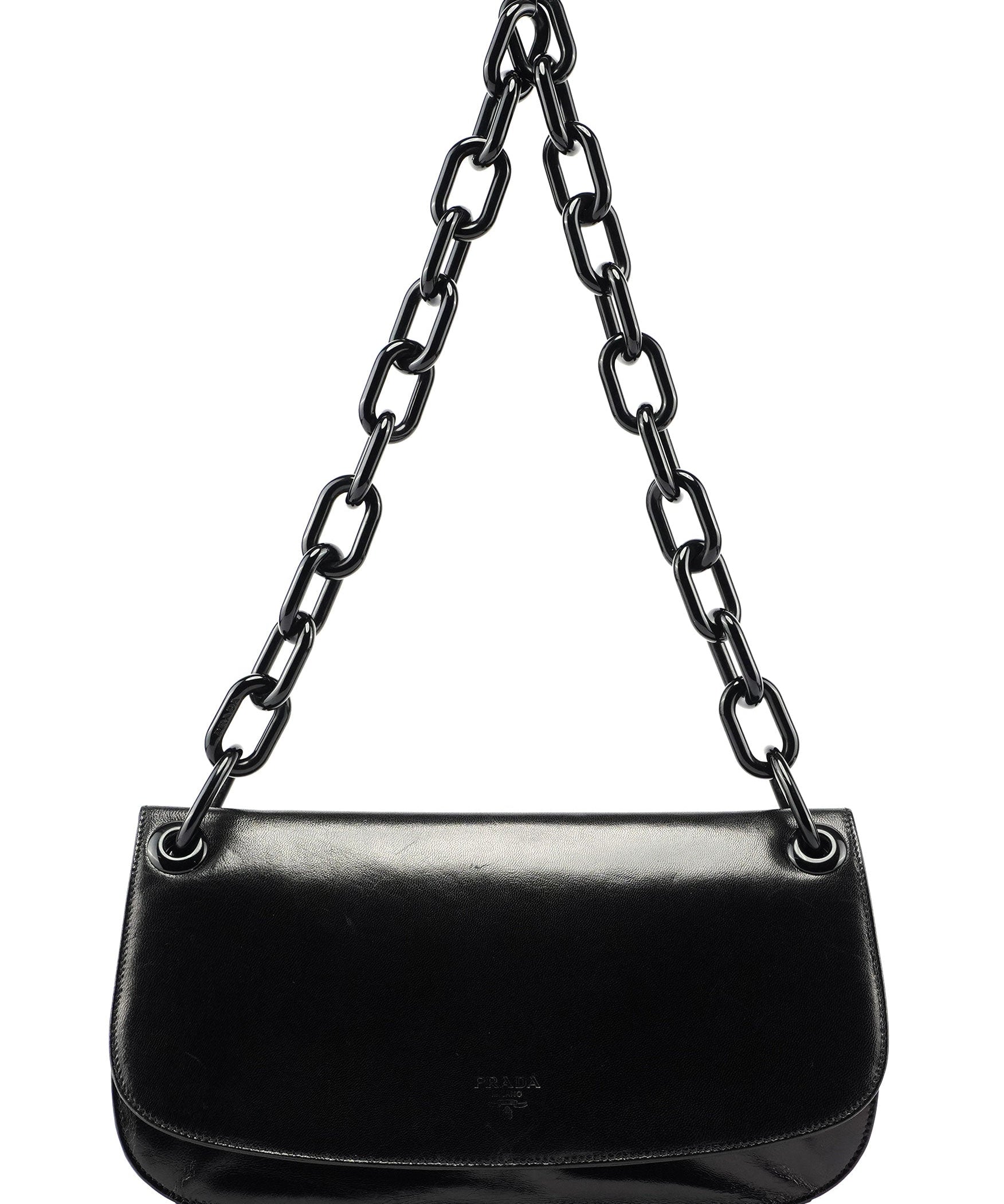 Prada Black Madras Swing Shoulder Bag