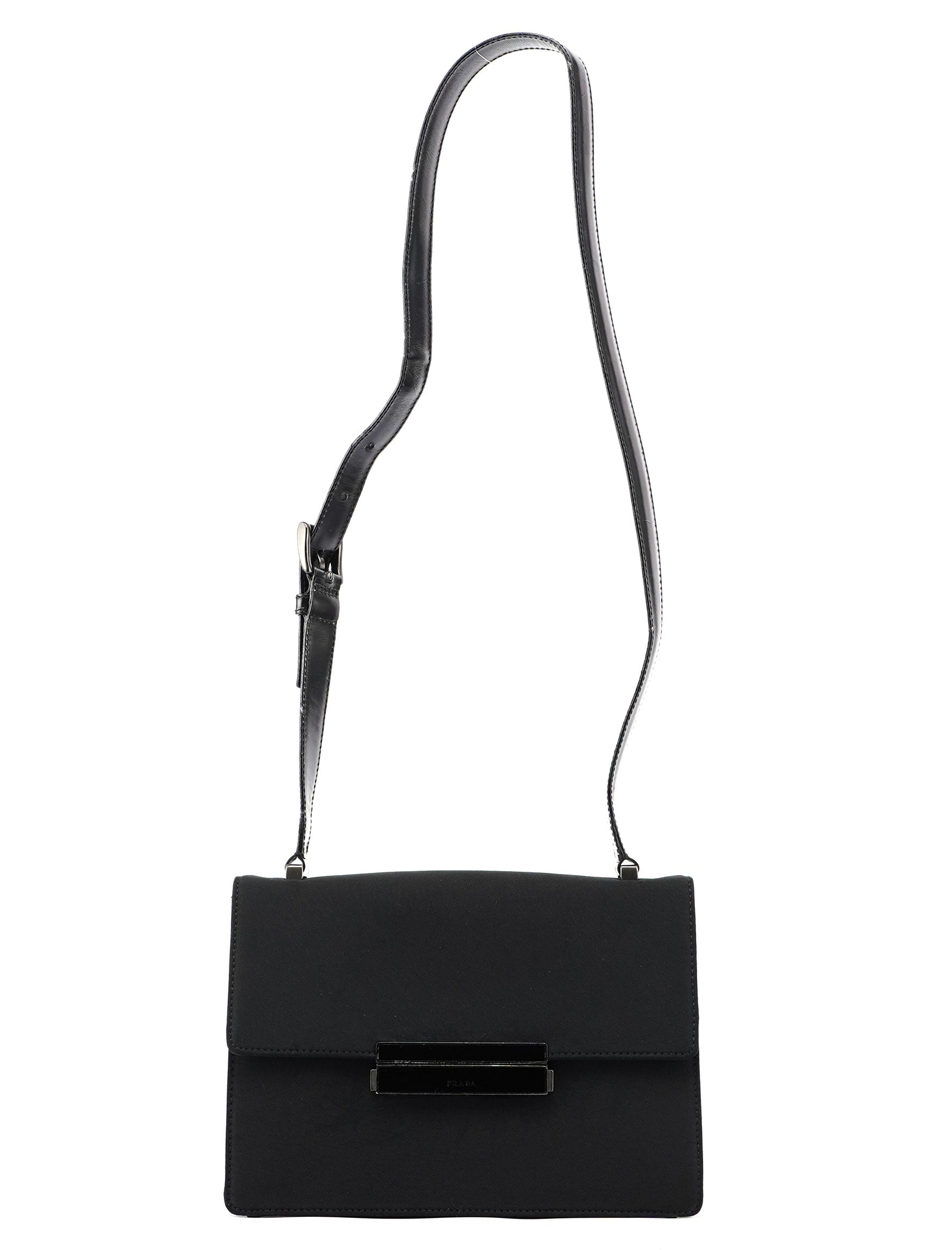 Prada Black Nylon Buckle Shoulder Bag