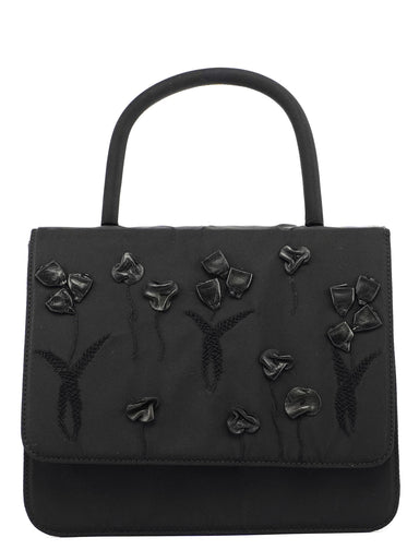 prada Black Nylon Floral Top Handle Bag