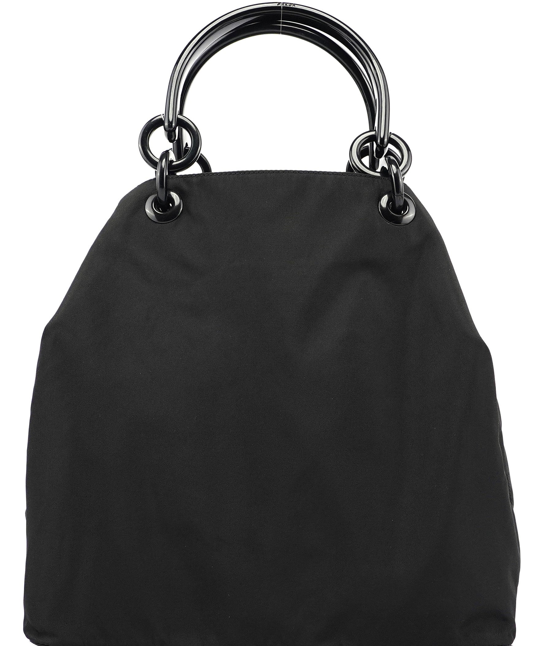 Prada Black Nylon Plastic Handle Bag