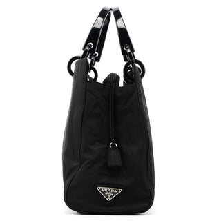 Prada Black Nylon Plastic Handle Tote