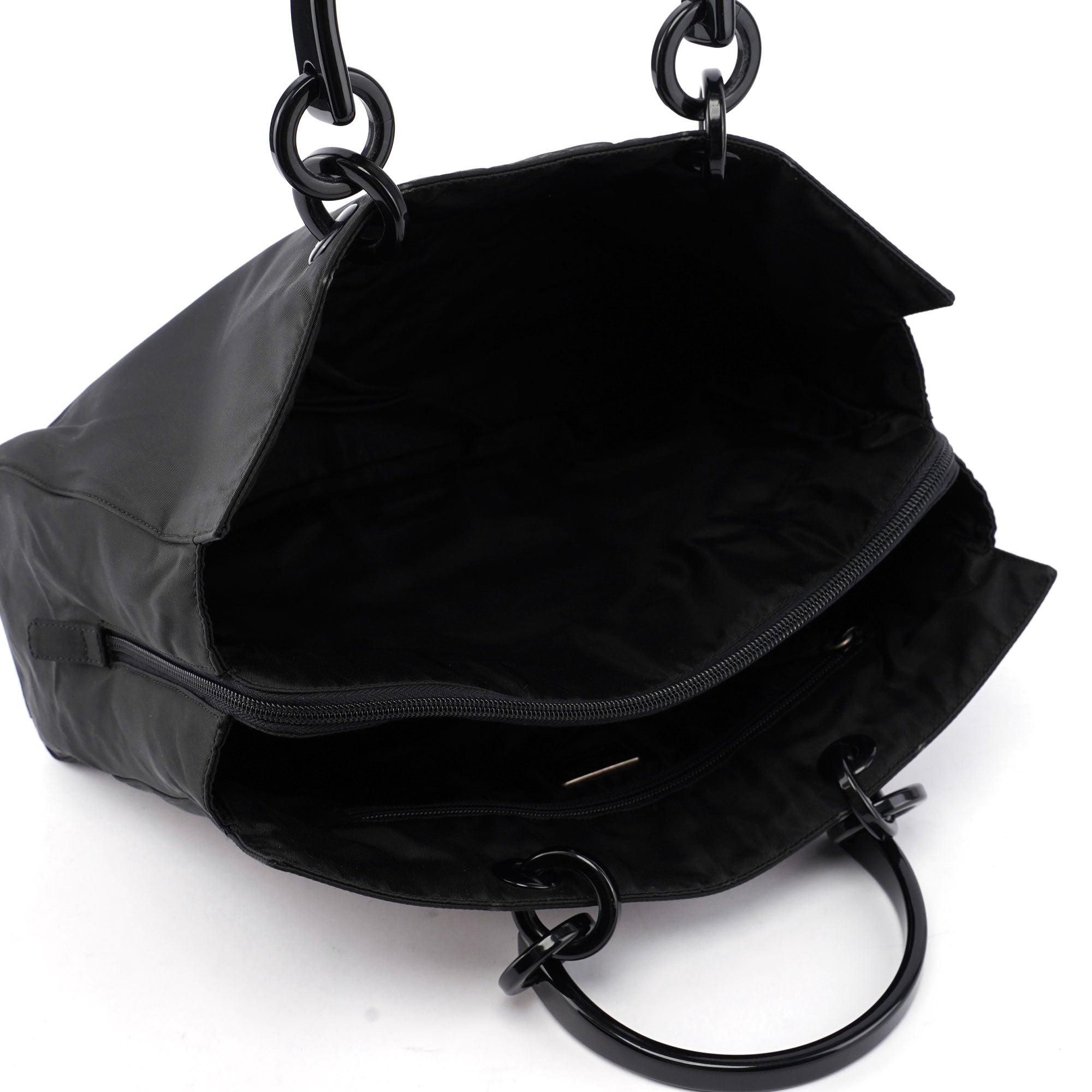 Prada Black Nylon Plastic Handle Tote