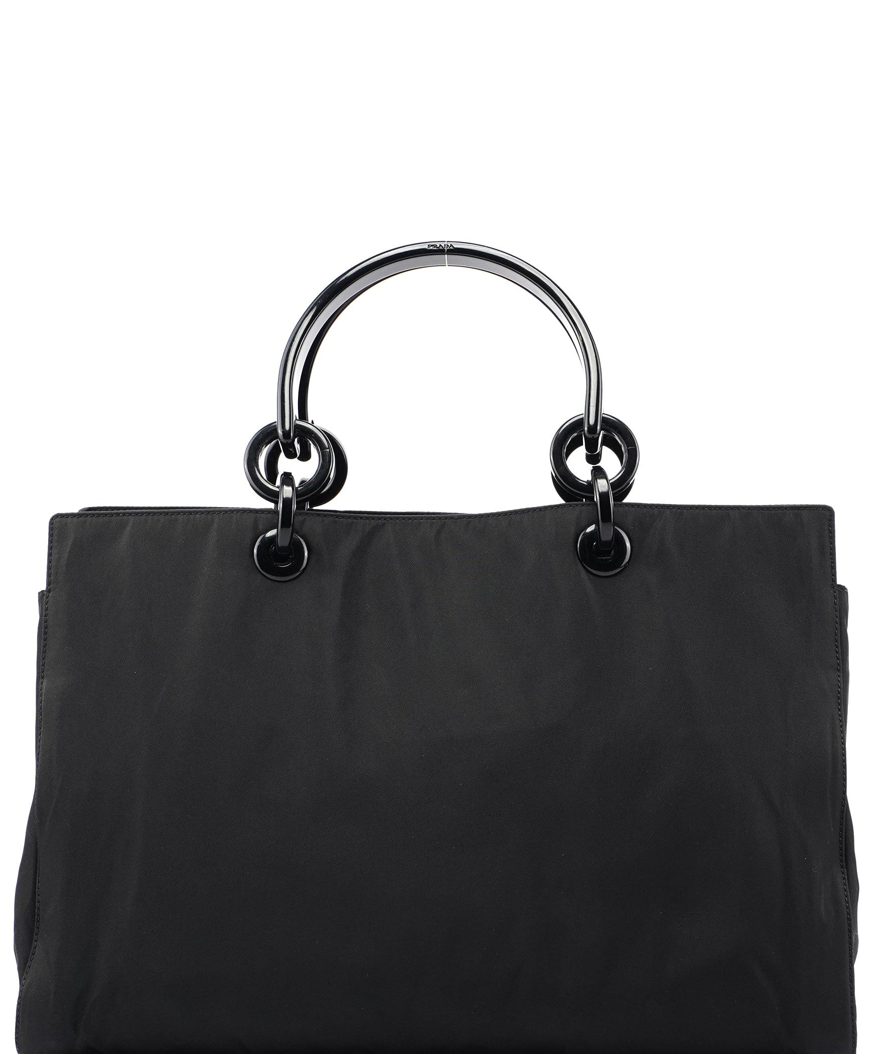 Prada Black Nylon Plastic Handle Tote