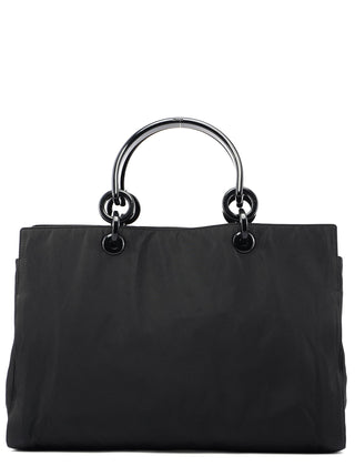 Prada Black Nylon Plastic Handle Tote