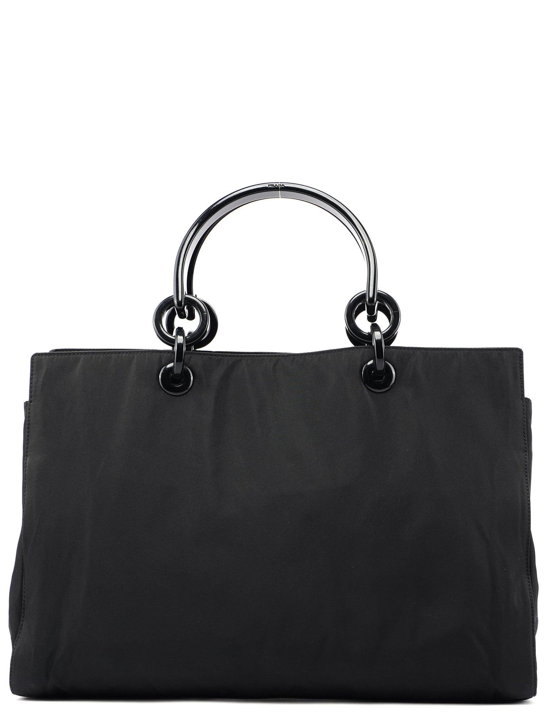 Prada Black Nylon Plastic Handle Tote