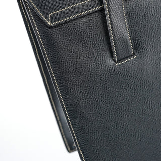 Prada Black Saffiano Contrast Stitch Tote Bag