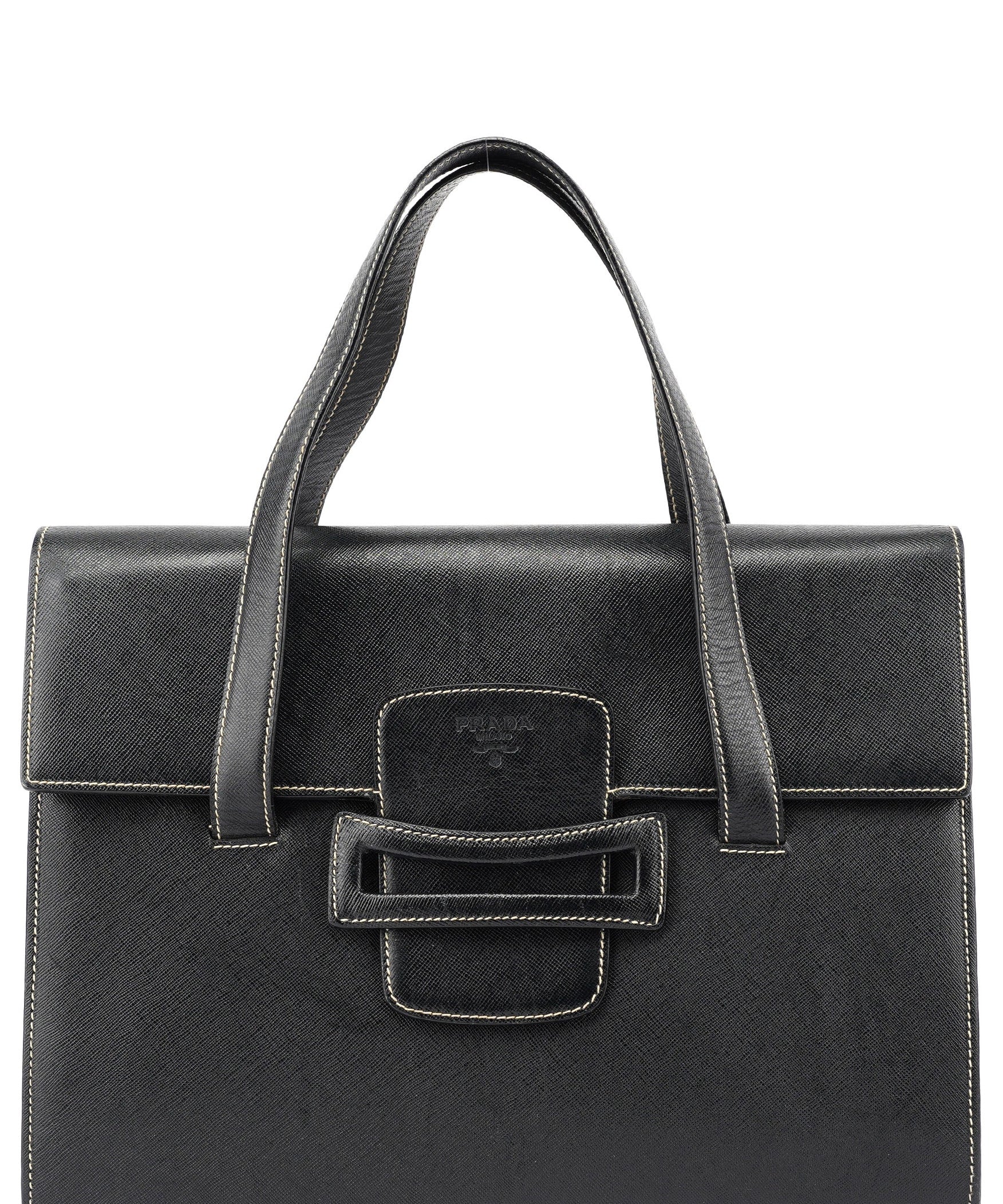 Prada Black Saffiano Contrast Stitch Tote Bag