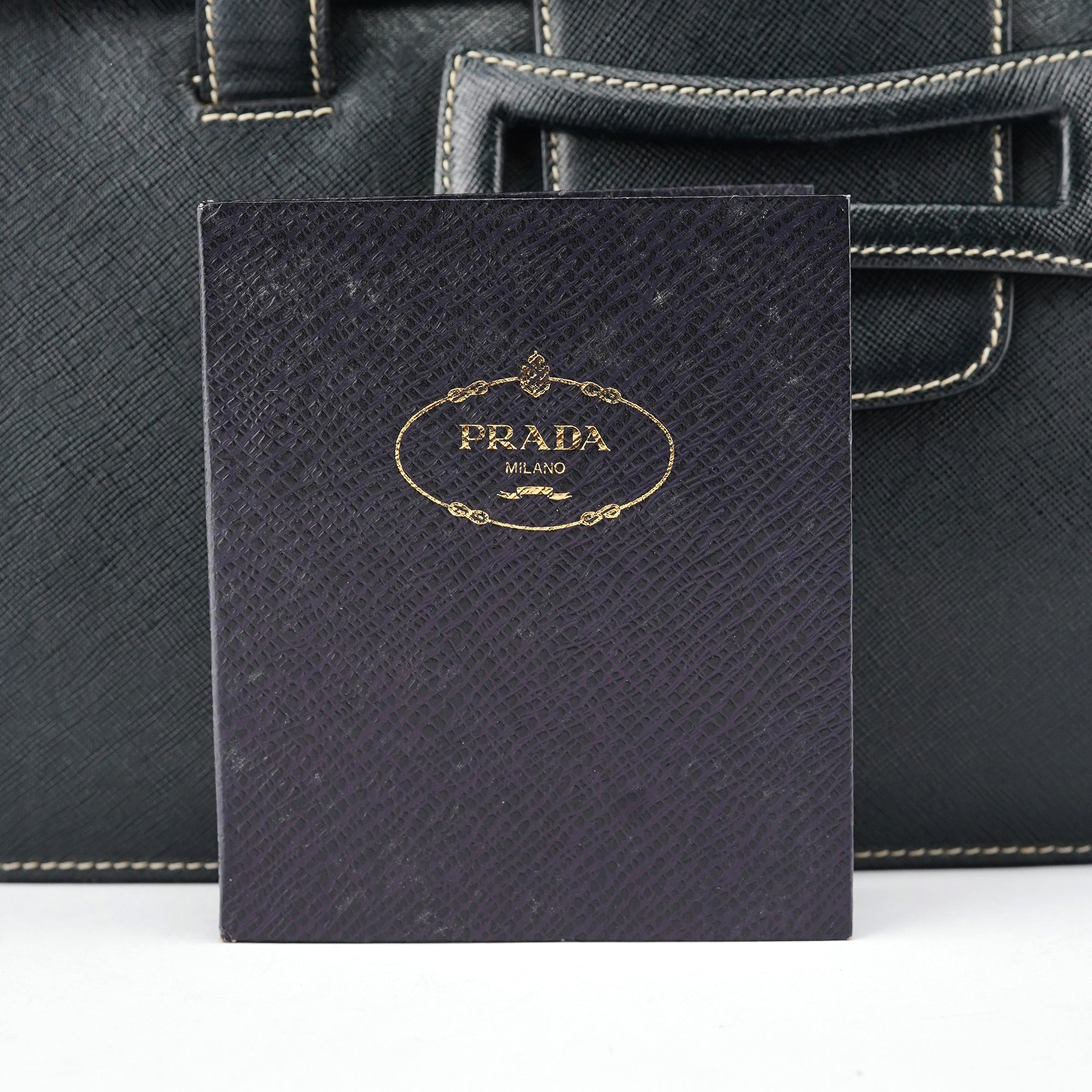 Prada Black Saffiano Contrast Stitch Tote Bag