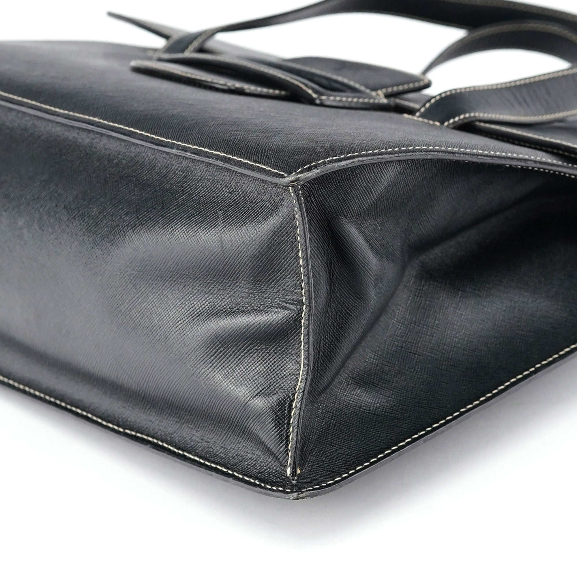 Prada Black Saffiano Contrast Stitch Tote Bag