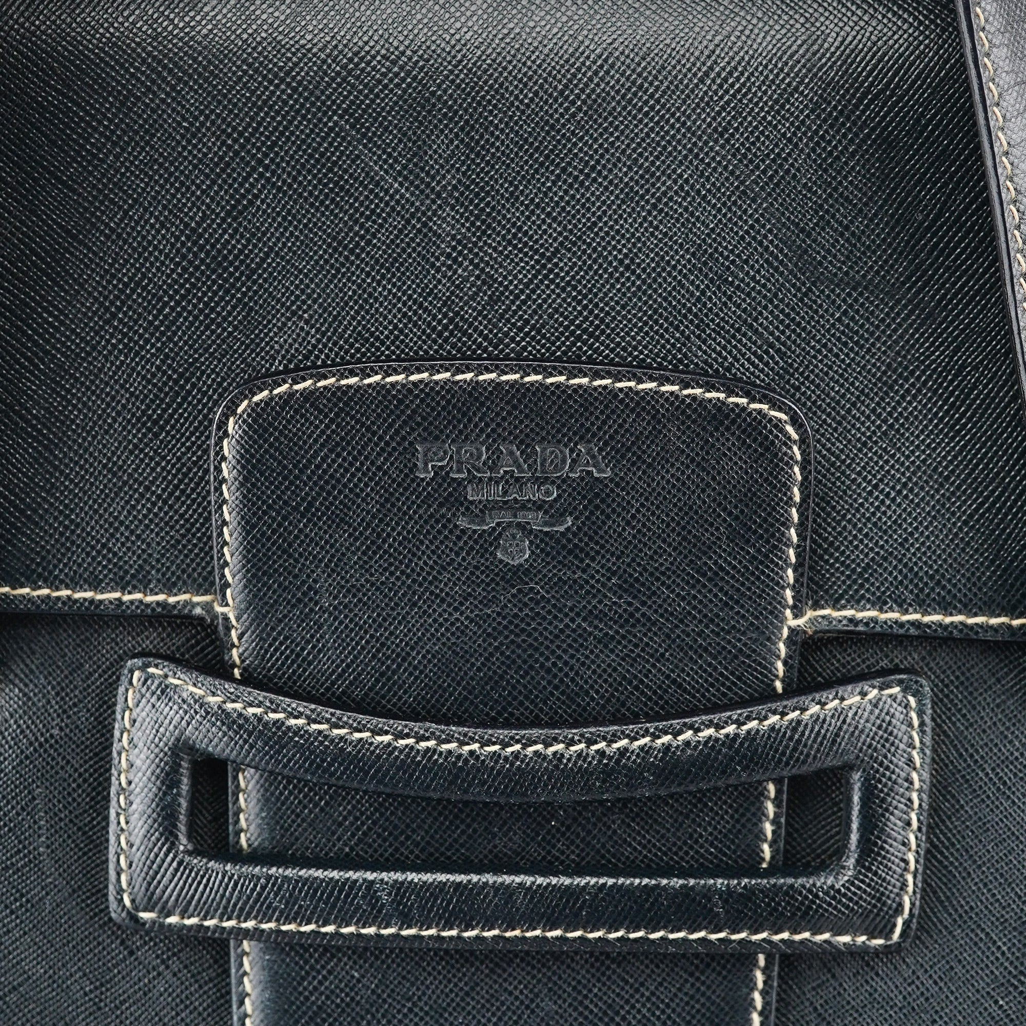 Prada Black Saffiano Contrast Stitch Tote Bag