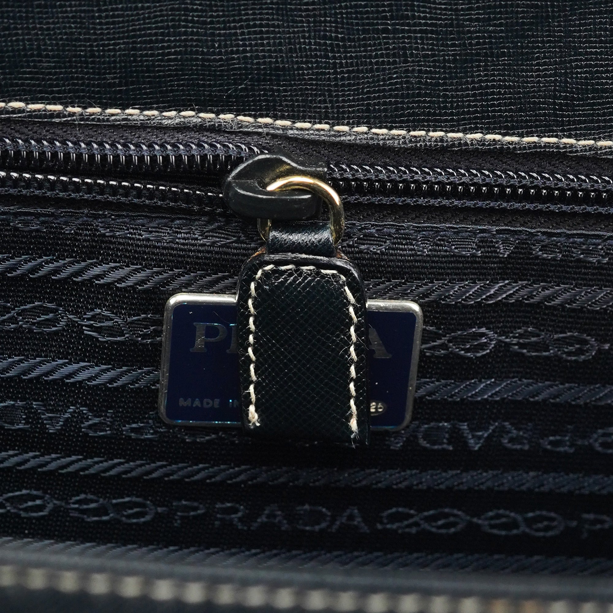 Prada Black Saffiano Contrast Stitch Tote Bag