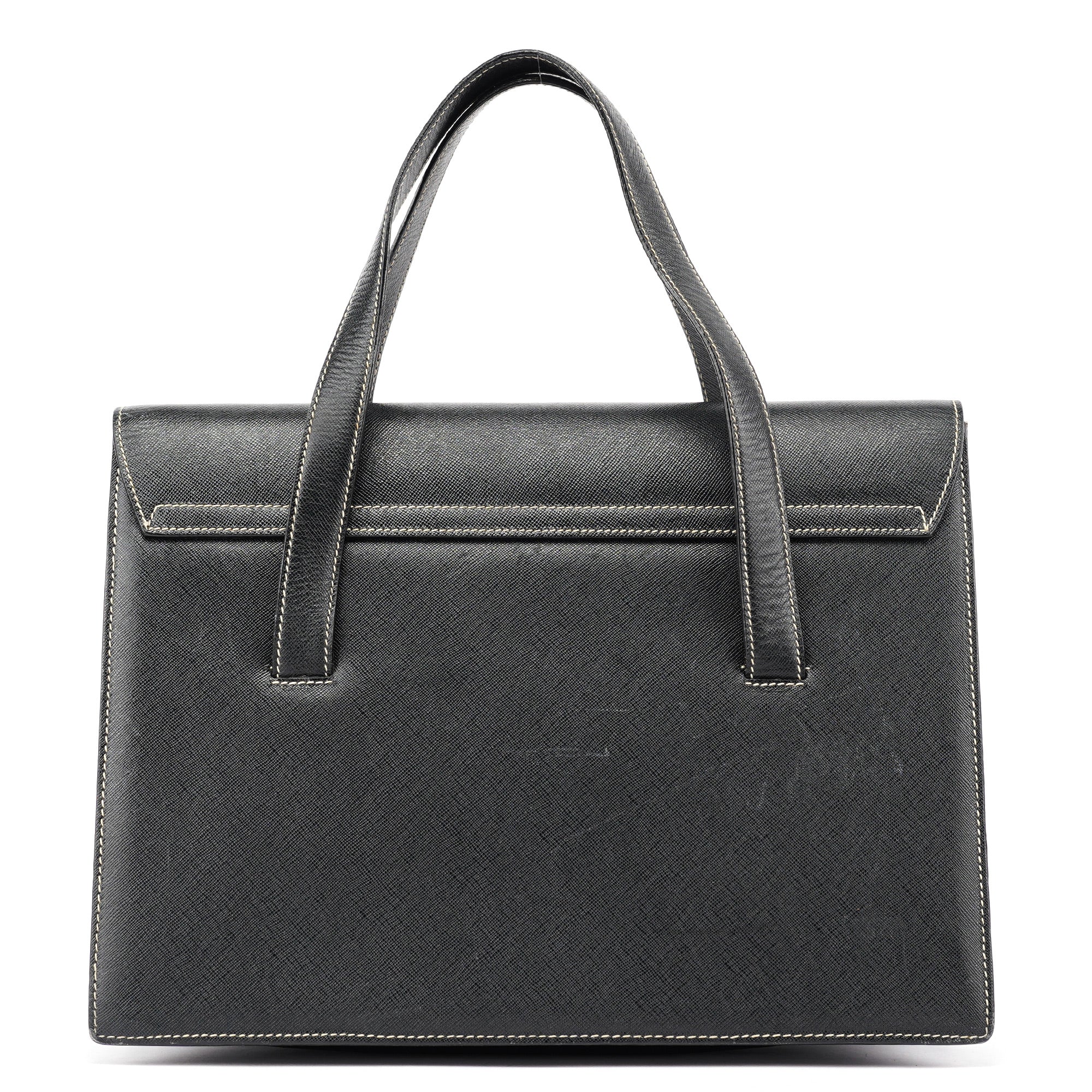 Prada Black Saffiano Contrast Stitch Tote Bag