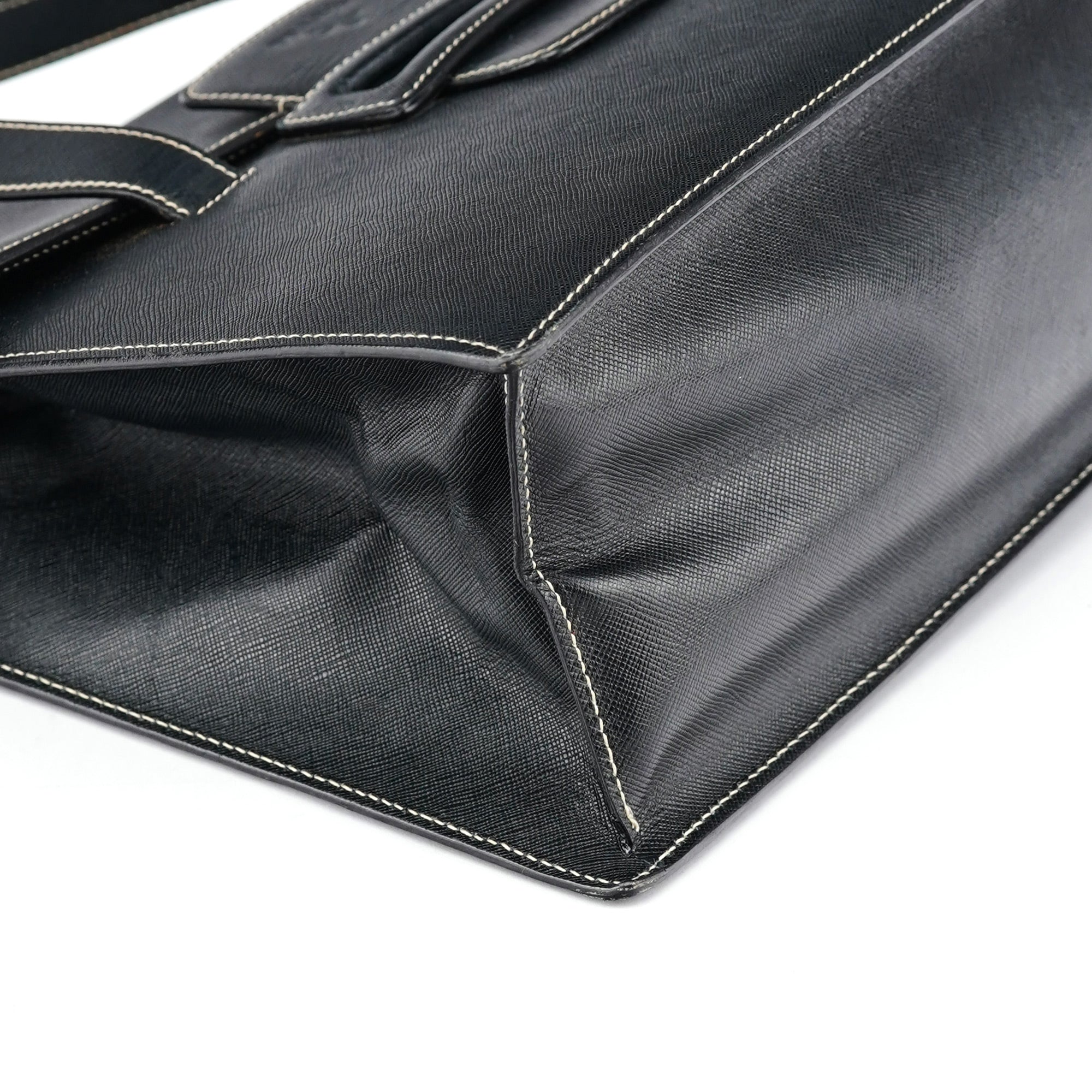 Prada Black Saffiano Contrast Stitch Tote Bag