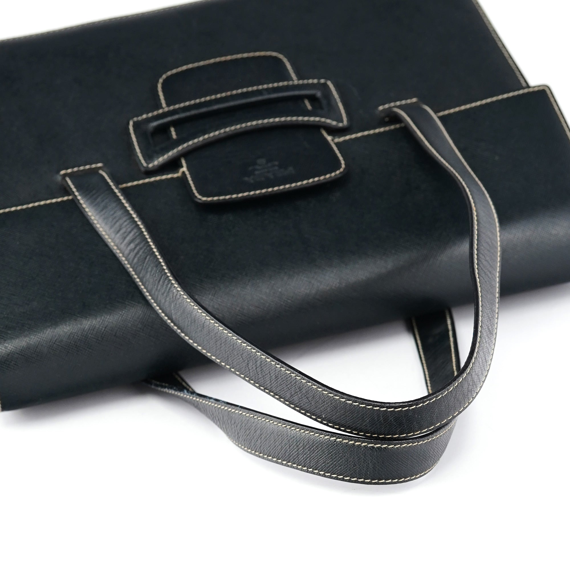 Prada Black Saffiano Contrast Stitch Tote Bag